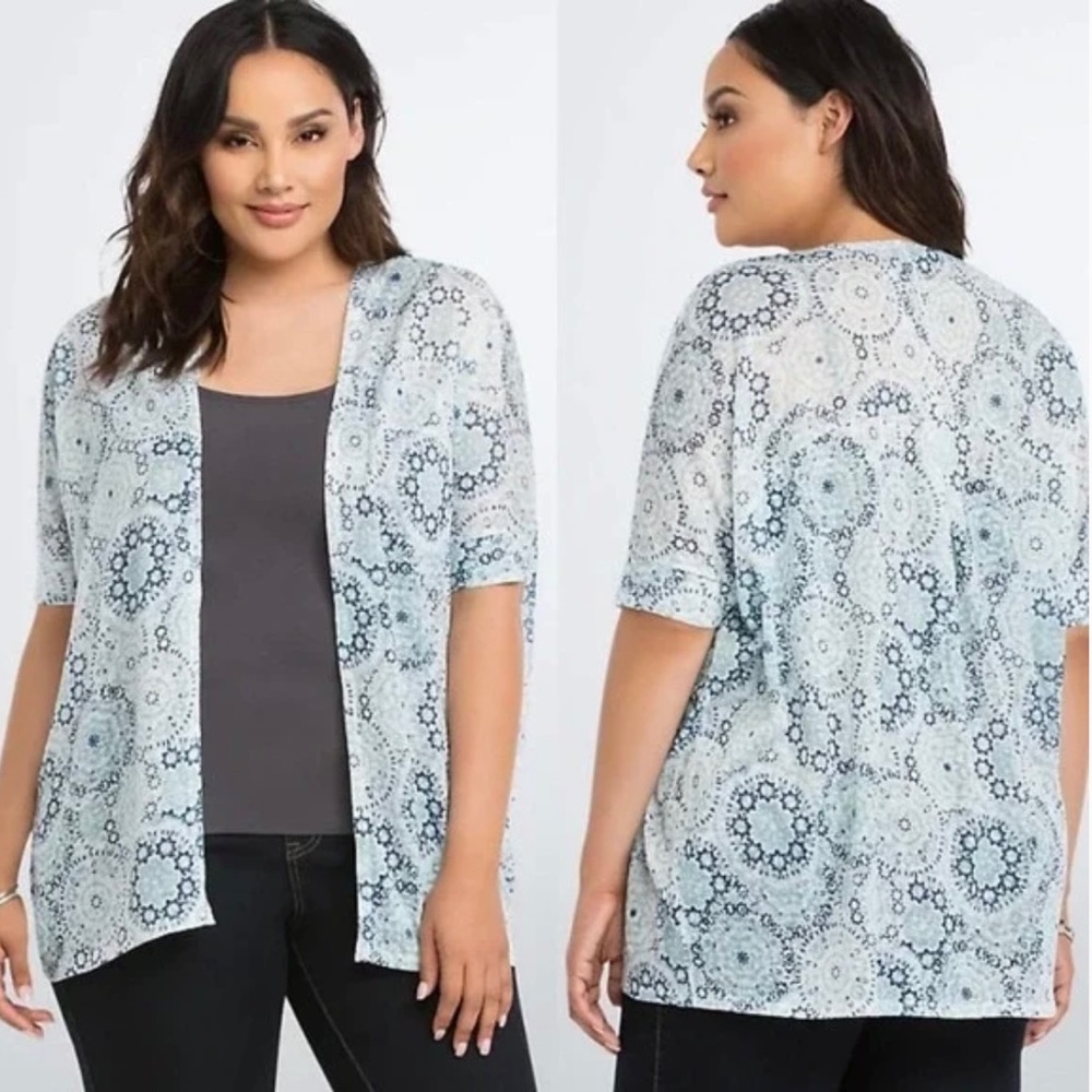 Torrid Geo Print Open Cardigan Sweater Blue Size 0